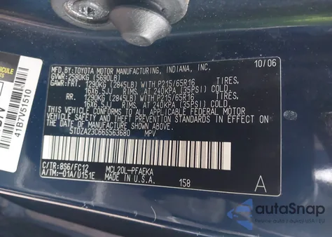 2006 Toyota Sienna Ce z USA, uszkodzony, nr VIN 5TDZA23C66S563680